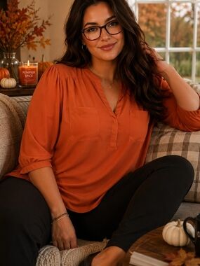 Torrid Harper Orange 3/4 Sleeve Blouse Size 1